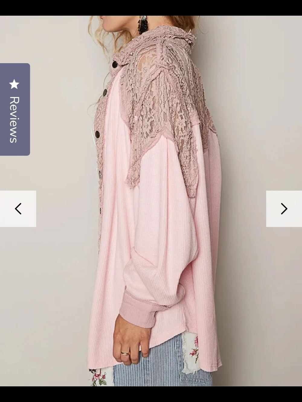 NEW!!! POL Light Pink Lace-Trim Button Front Women’s Shirt, Sz Large - Picture 2 of 4